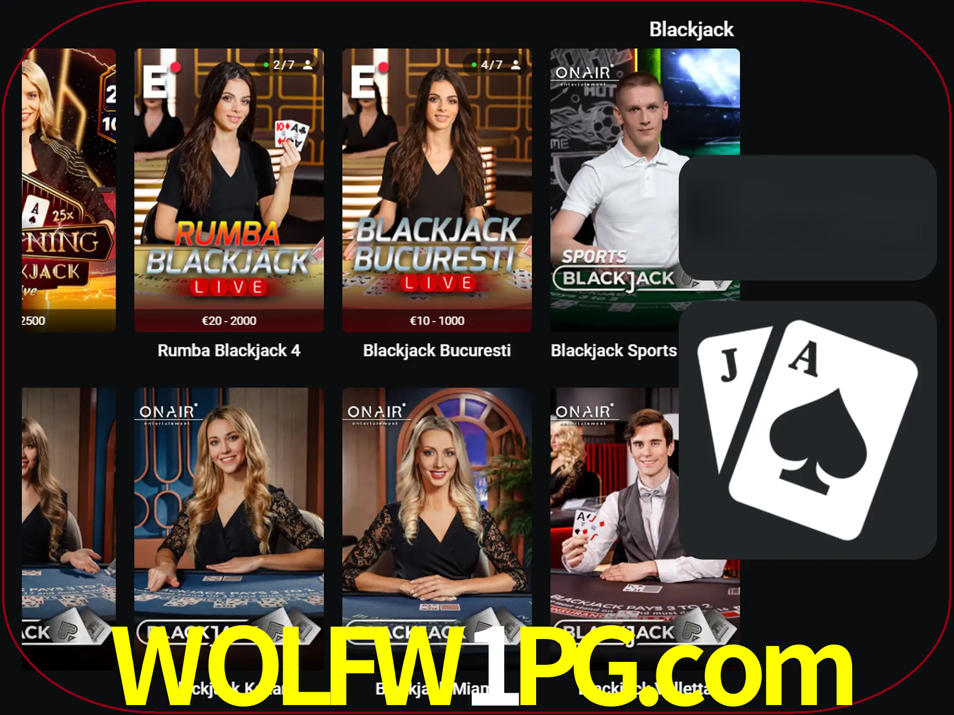 Escolha uma mesa completa de jogadores de blackjack.